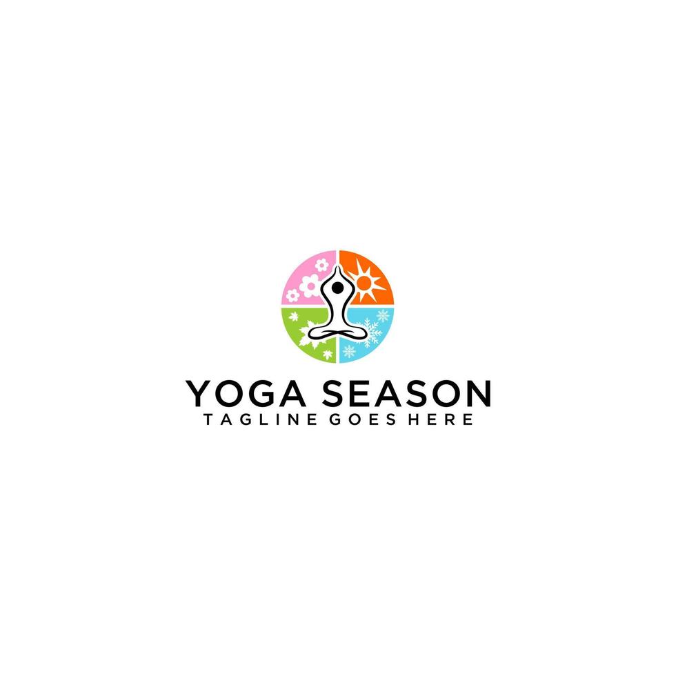 Yoga in the energy circle of the 4 seasons that exist in the world. Calm in logo design vector
