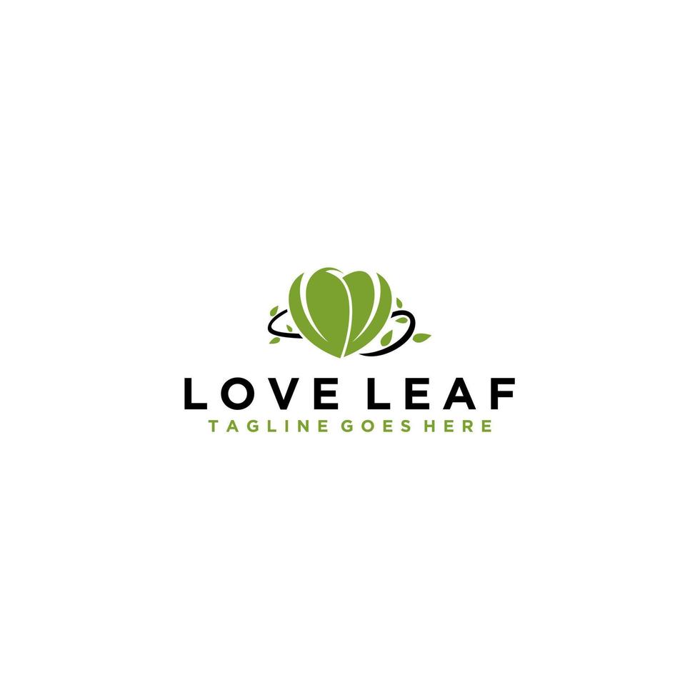 Love nature creative logo design template. Simple green leaf and heart shape symbol. Ecology concept. vector