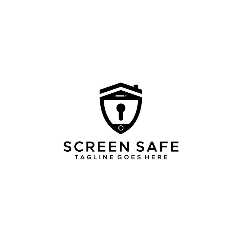 Home Protect logo design template. Vector shield and house logotype illustration. Graphic home security icon label. Modern building alarm symbol.