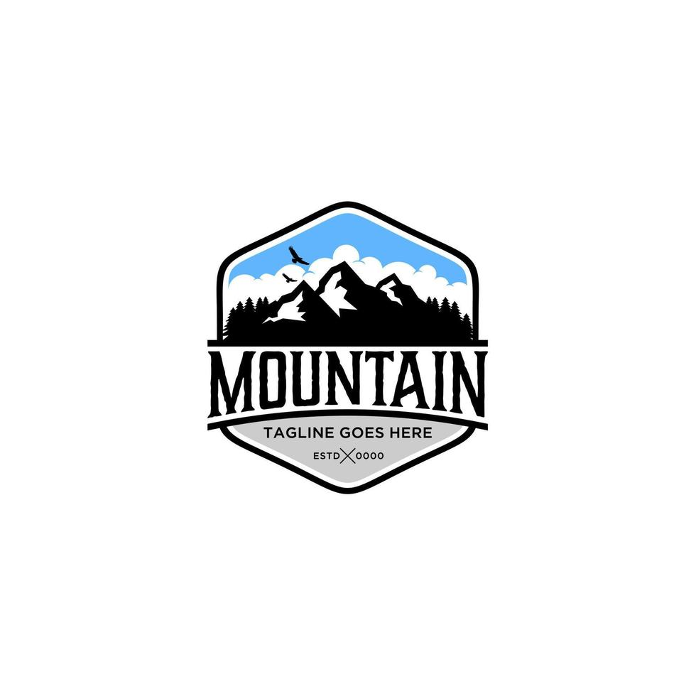 Ilustración de vector de diseño de logotipo de montaña, aventura al aire libre.