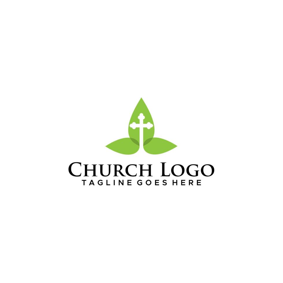 logotipo de la iglesia de la hoja cruzada de la biblia vector