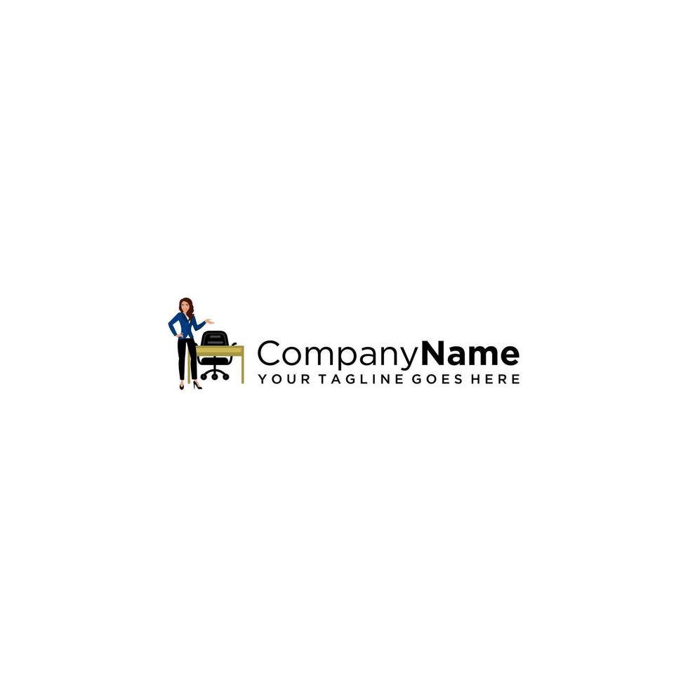 businesswoman logo sign design with chair and table vector