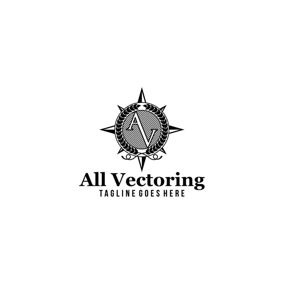 letra av con diseño de logotipo vintage de brújula vector