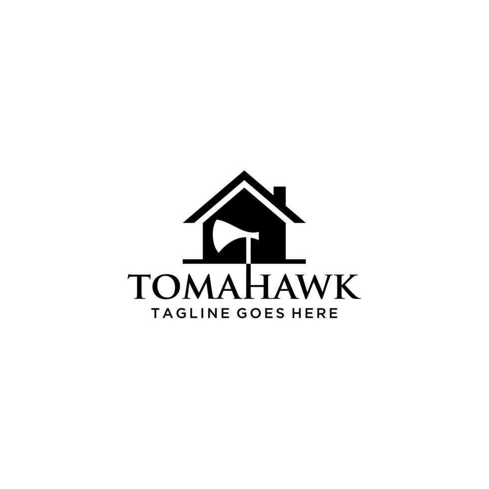 Tomahawk and home properties logo sign design vector