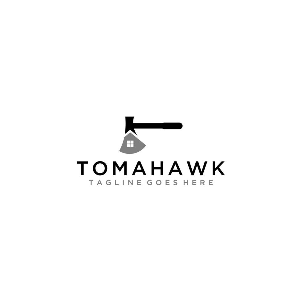 Tomahawk and home properties logo sign design vector