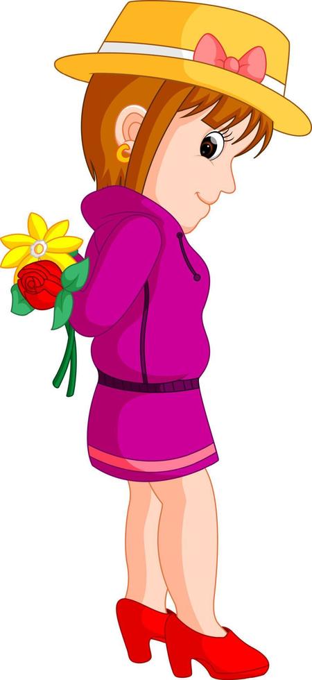 caricatura de una niña con una flor vector