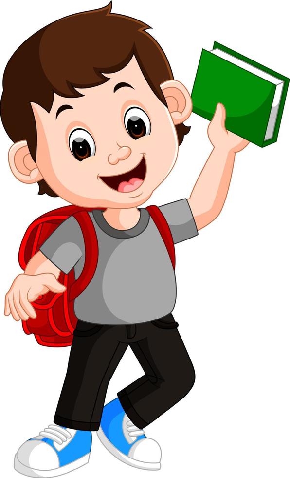 kids boy carrying book cartoon vector