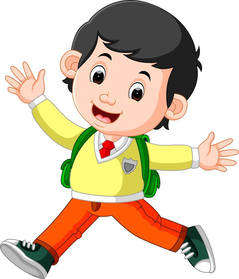 Cute boy on his way to school vector