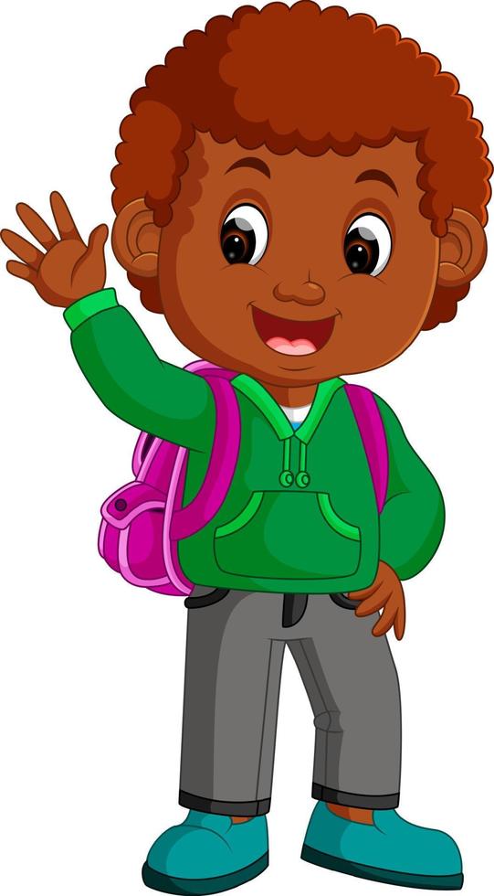 cute boy go to school cartoon vector