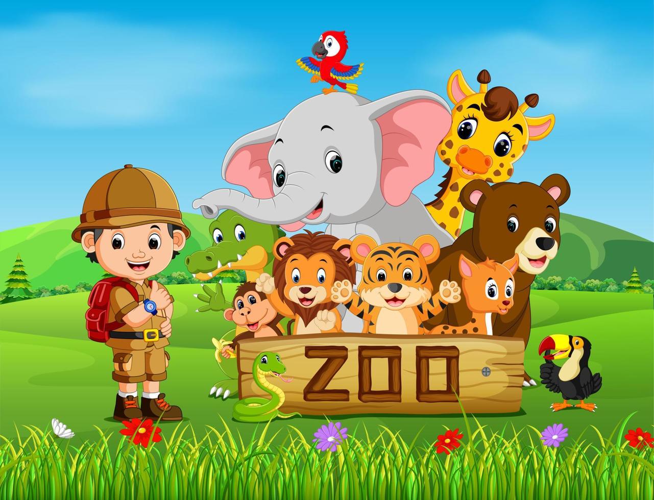 collection of zoo animals with guide vector