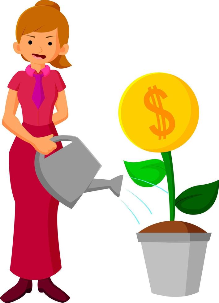 Business woman watering money flower vector