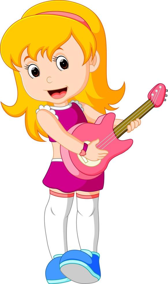 Cool rock star girl playing guitar vector