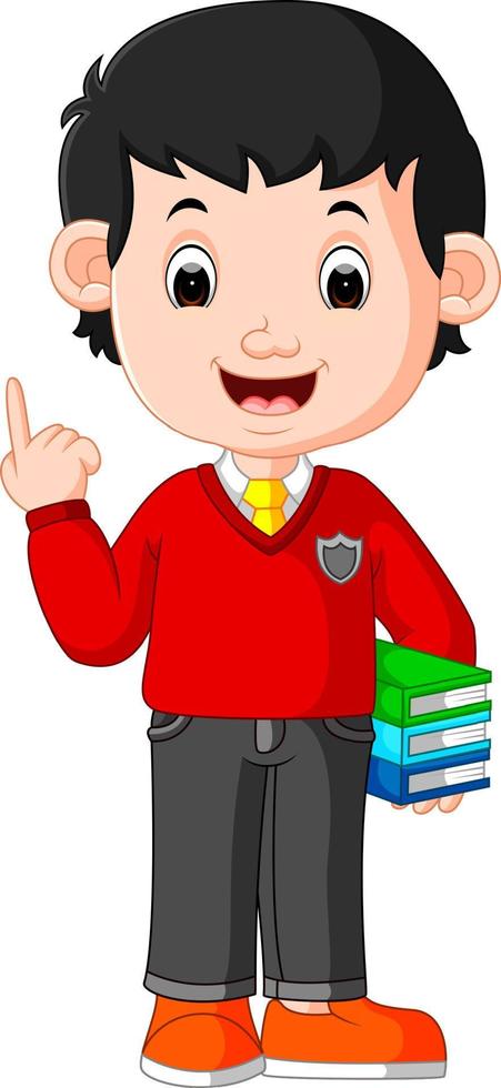 kids boy carrying book cartoon vector