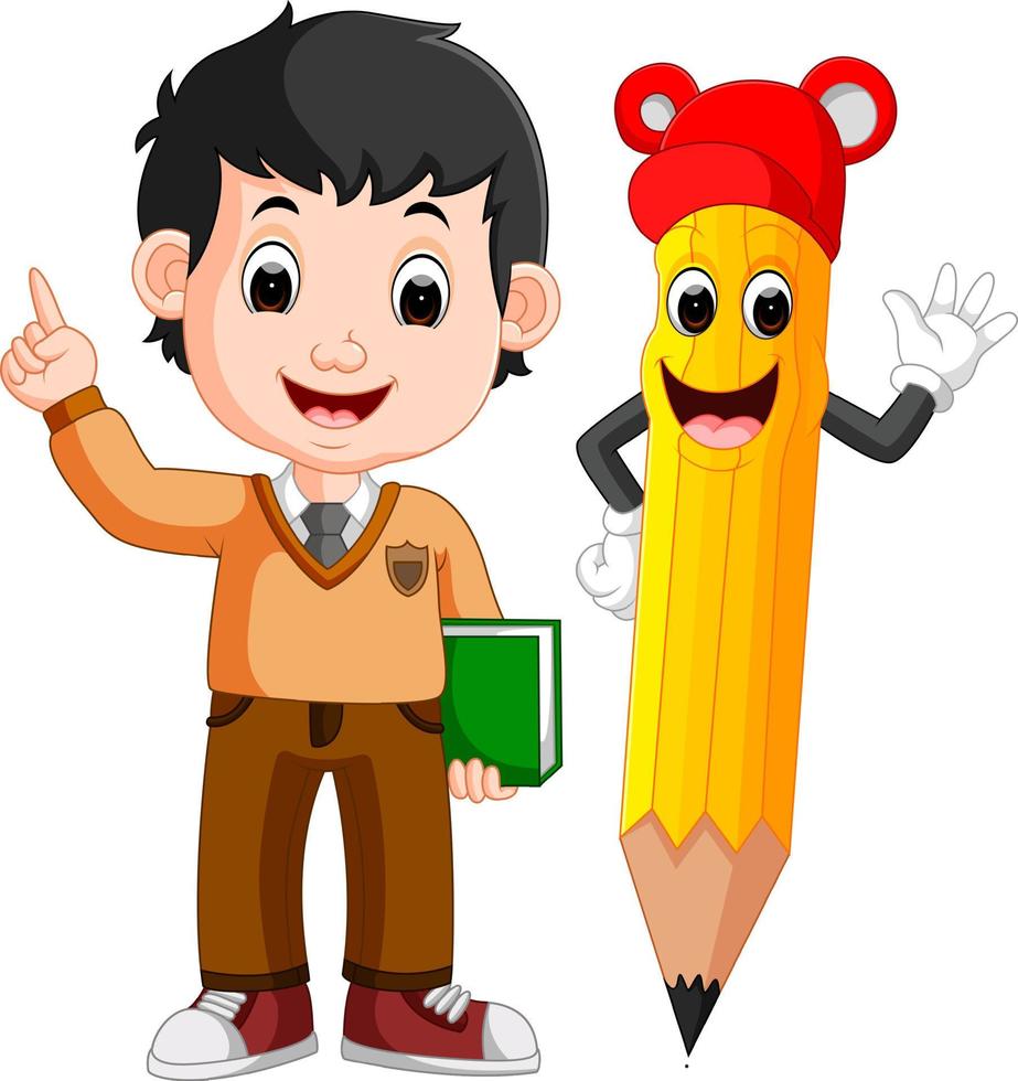 Cartoon boy with a big pencil vector