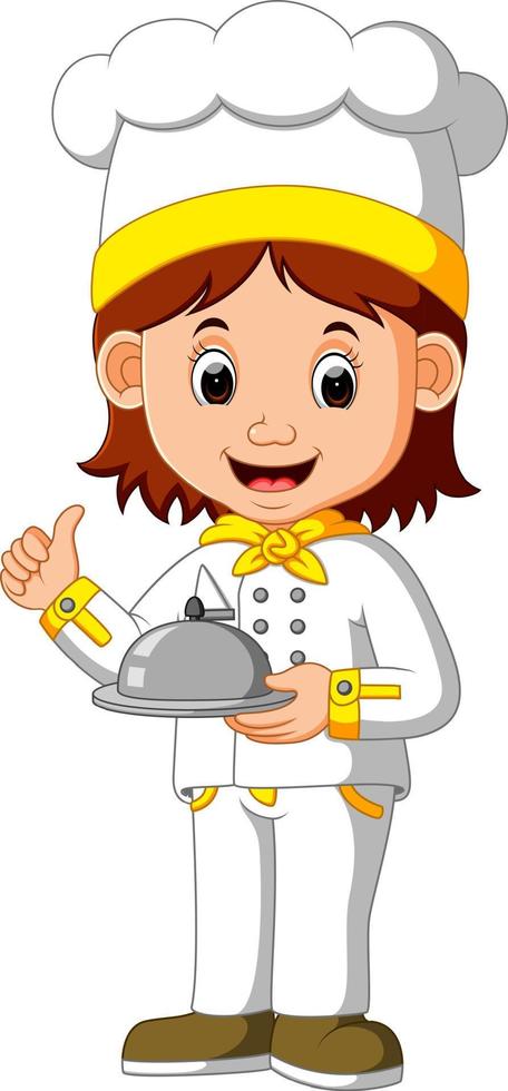 chef cook holding dish vector