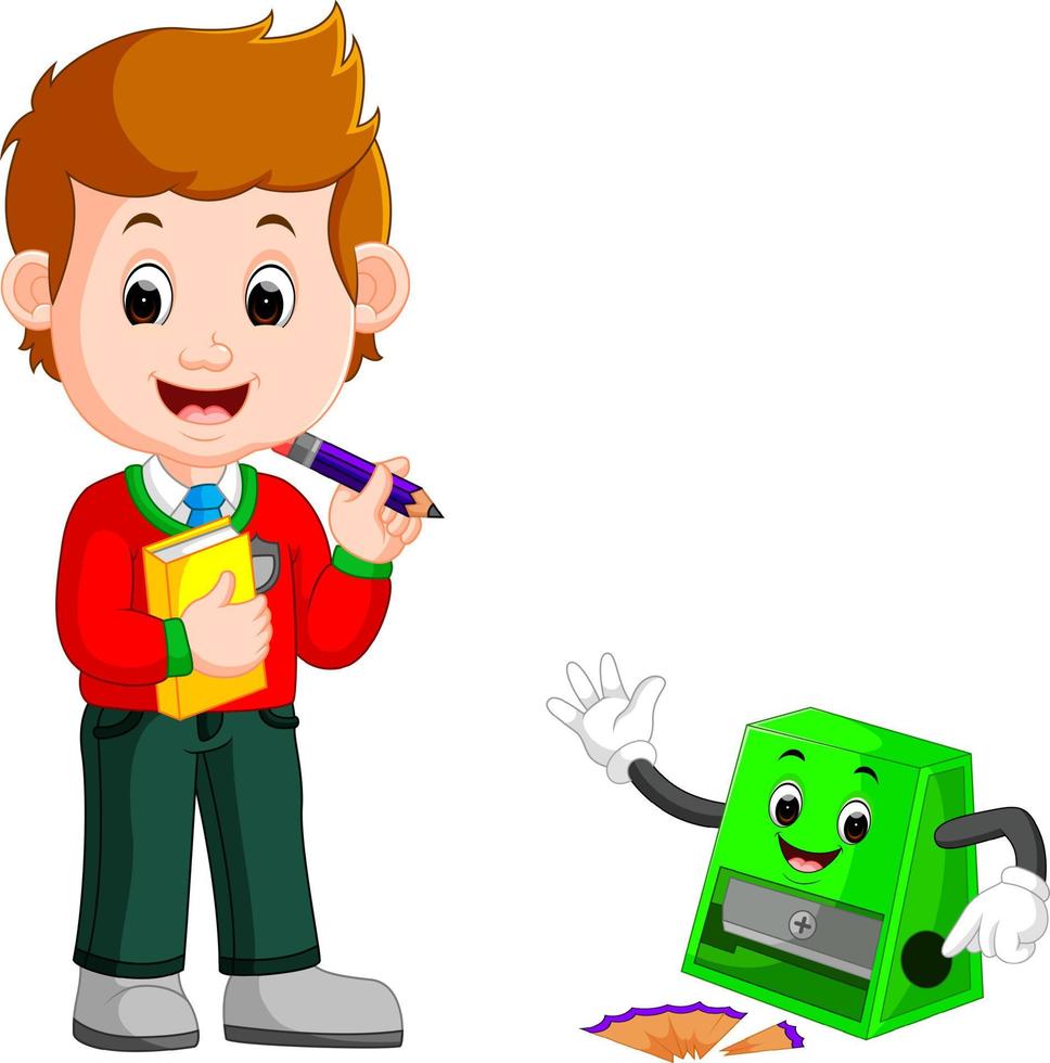 School boy with sharpener cartoon vector