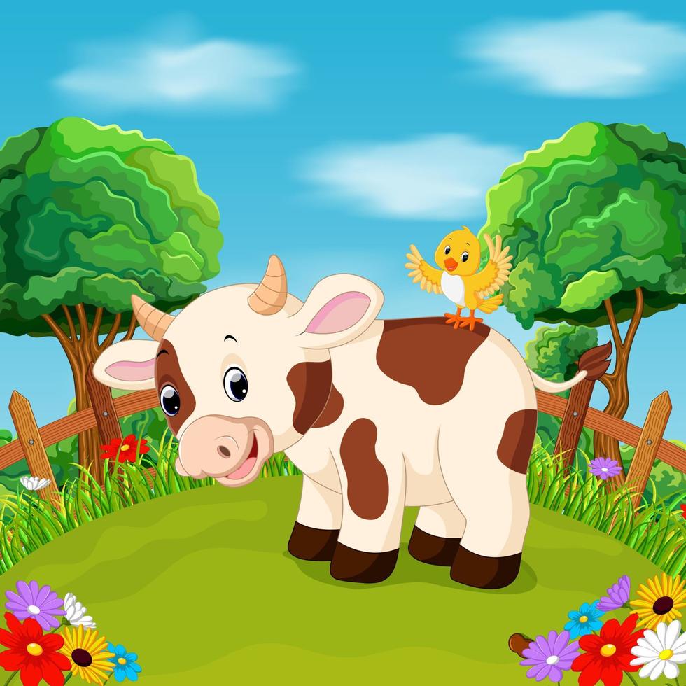 Cartoon happy cow smile in the farm vector