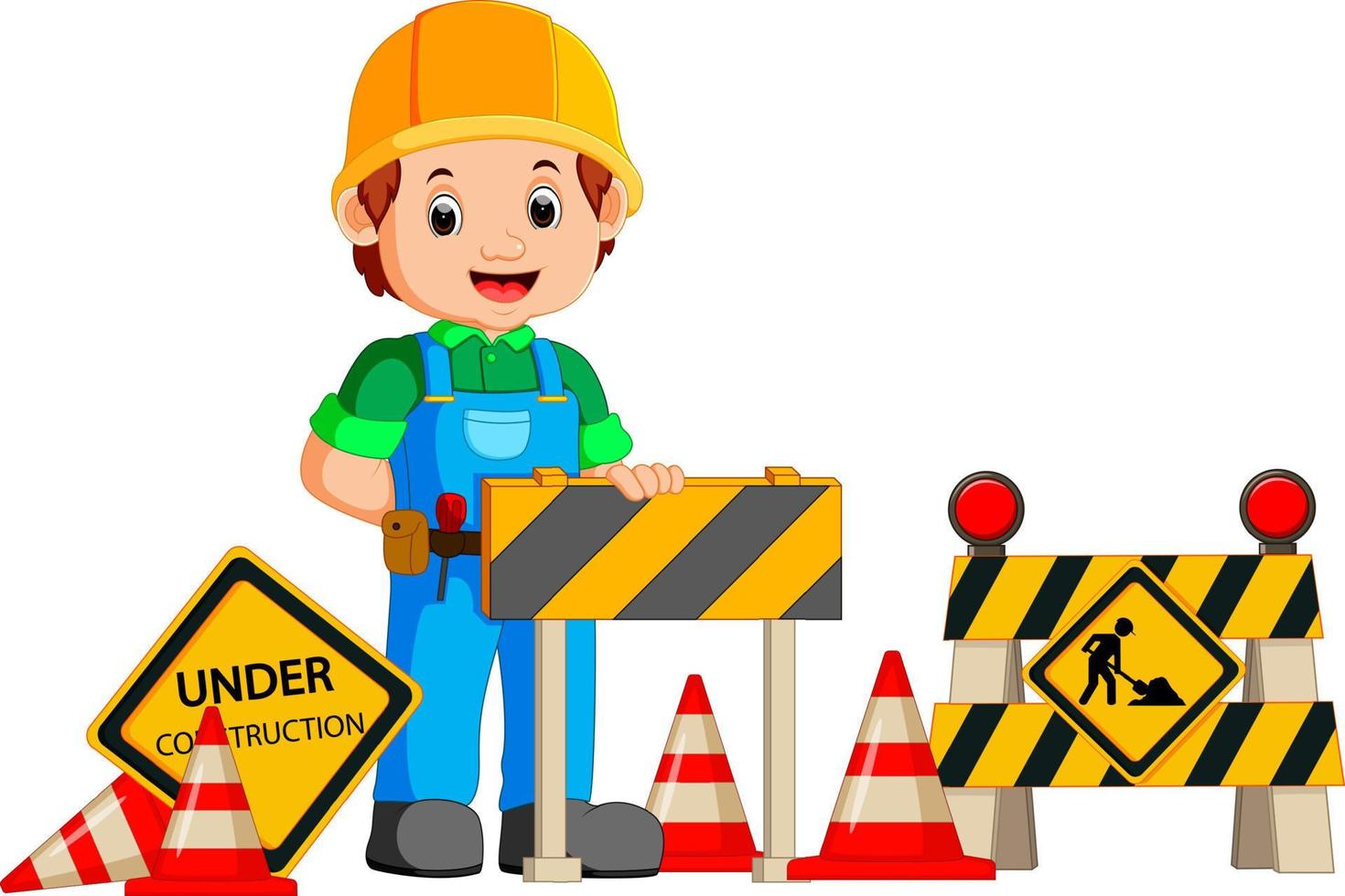 worker with construction sign vector