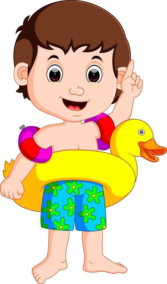 niño usando anillo inflable vector