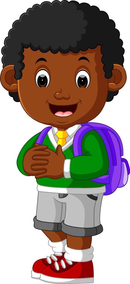 cute boy go to school cartoon vector