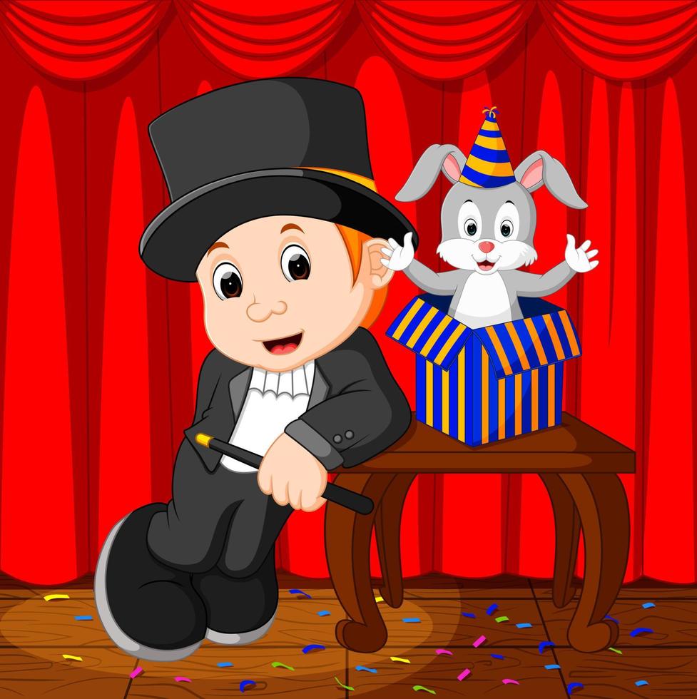 illustration of a magician performing on a stage vector