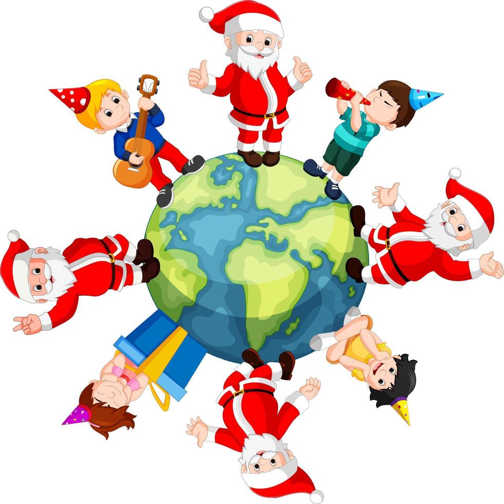 feliz santa claus y niños vector