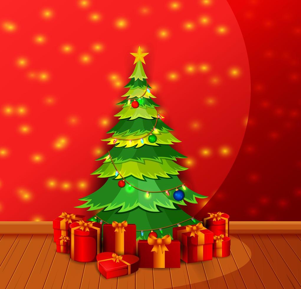 Christmas living room with decorated christmas tree and presents vector