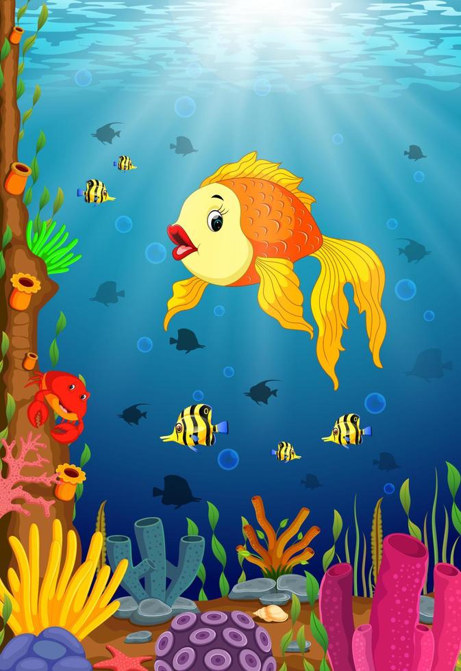 Cute fish cartoon in the sea vector