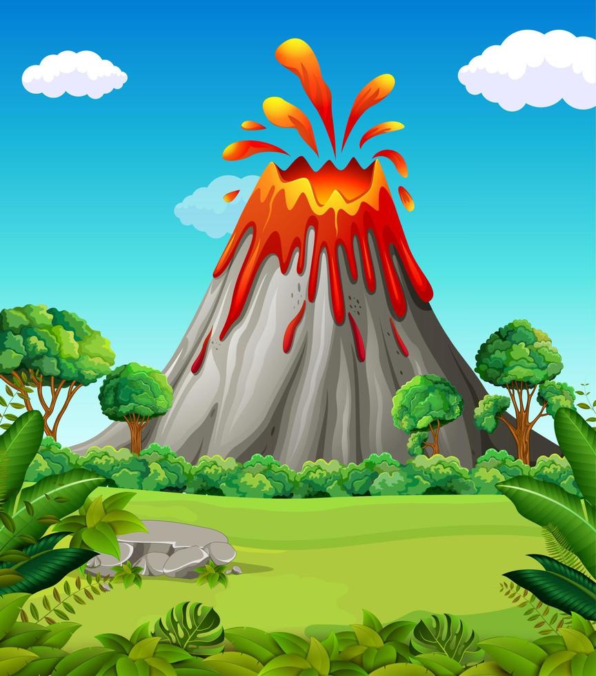 Nature scene of volcano eruption vector