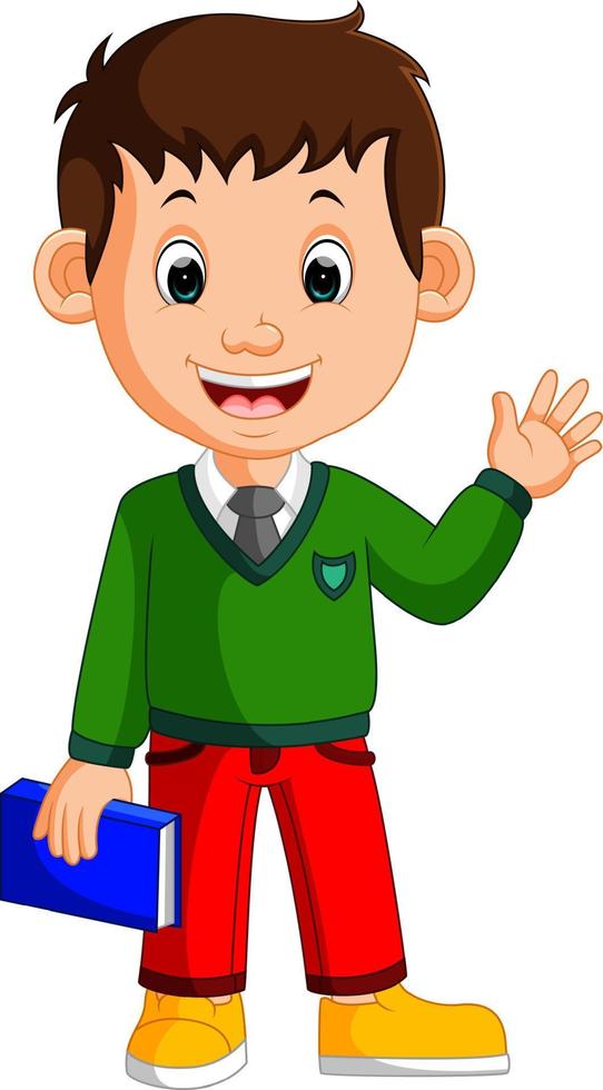 kids boy carrying book cartoon vector