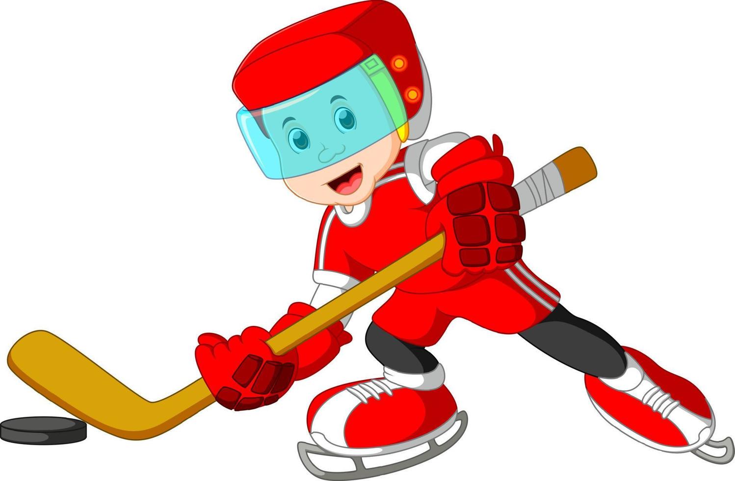 jugador de hockey de niño de dibujos animados lindo y juguetón vector