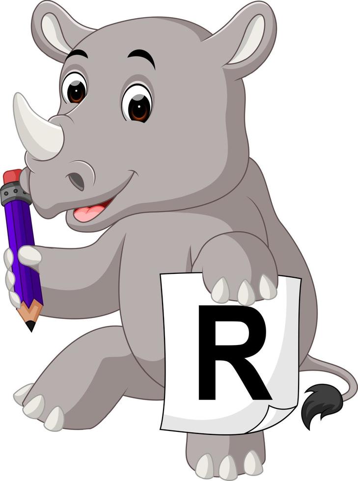 Cartoon rhino holding pencil vector