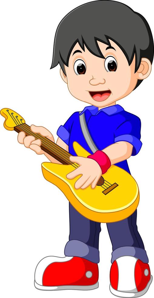 Little boy cartoon playing guitar vector