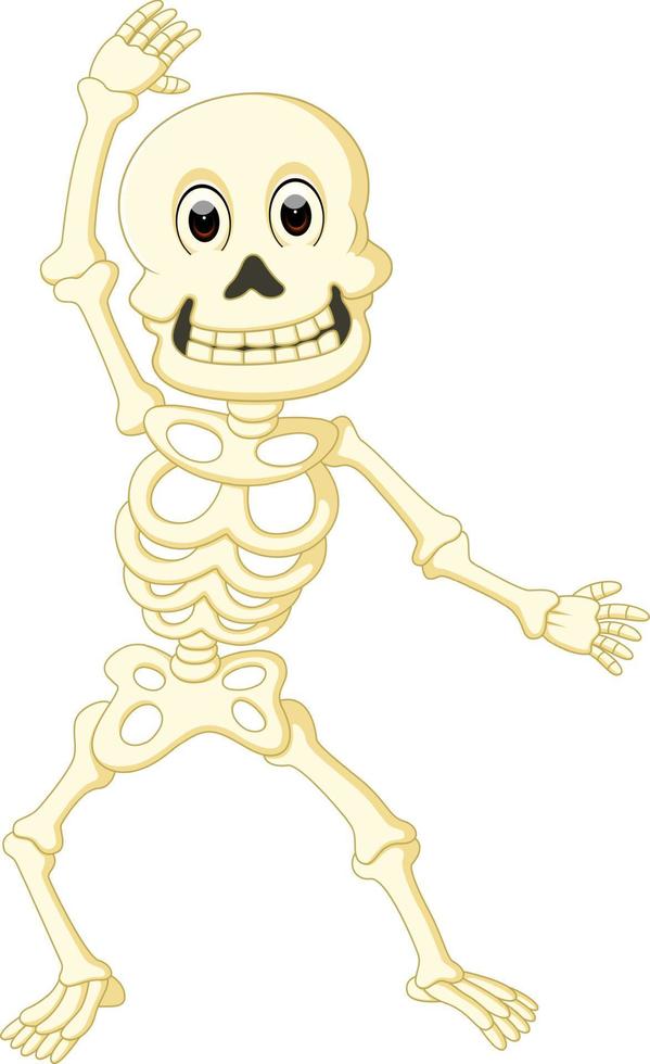 dibujos animados divertido esqueleto humano bailando vector