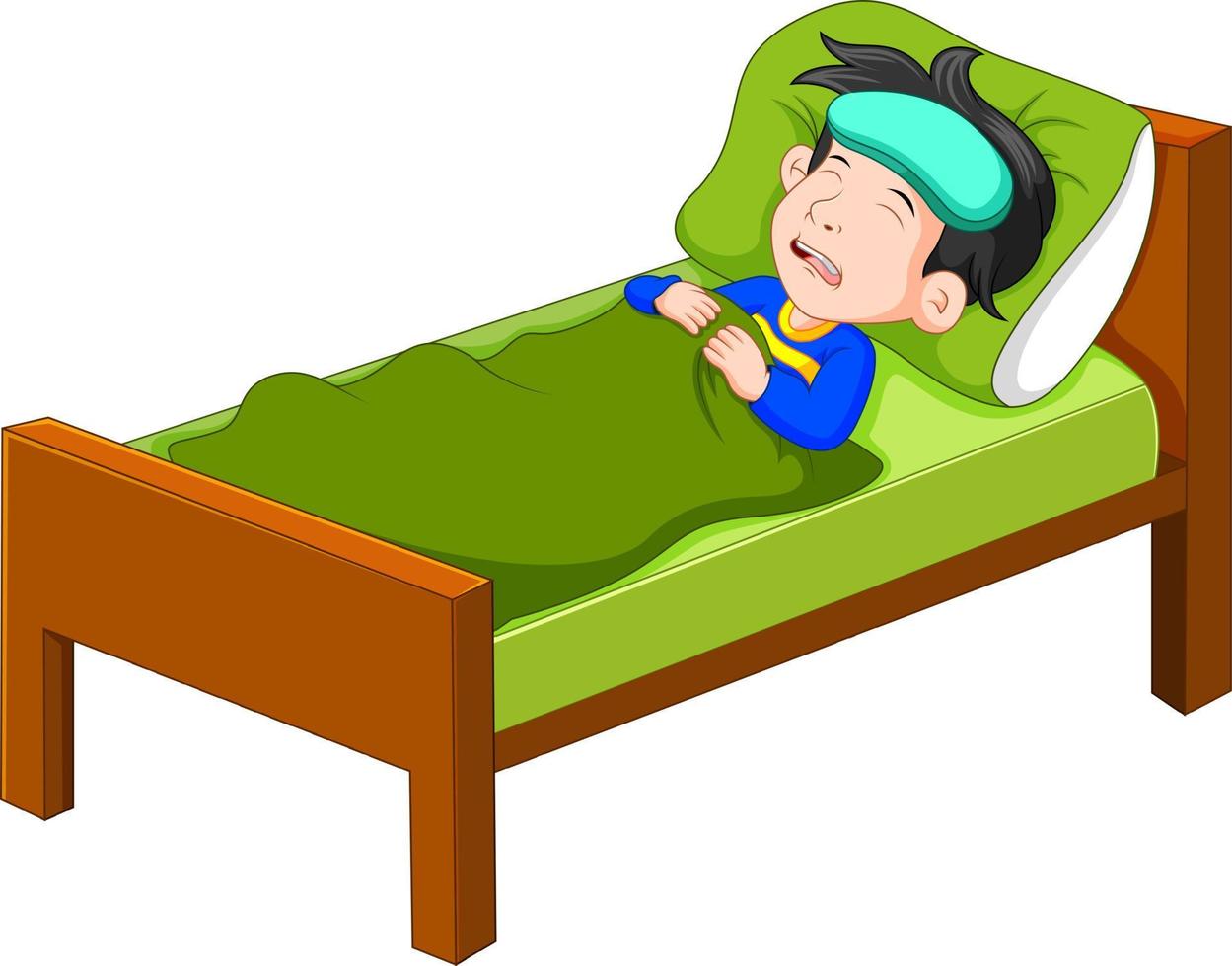 Sick kid lying in bed vector