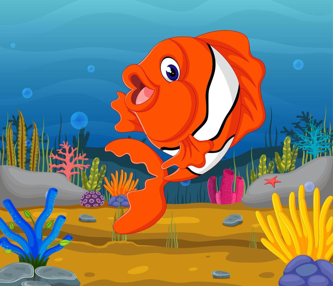 Cute fish cartoon in the sea vector