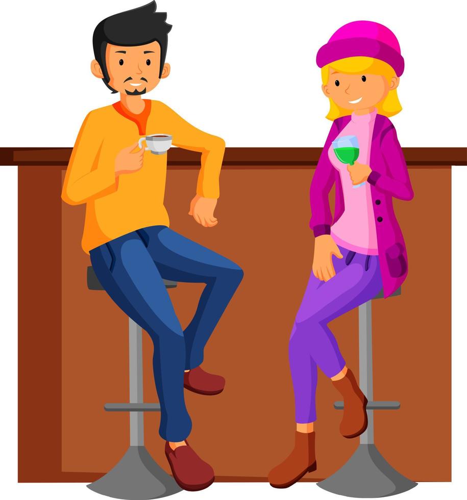 Couple date in bar. flat design vector