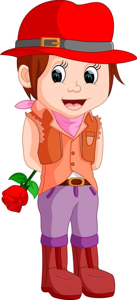 caricatura de una niña con una flor vector