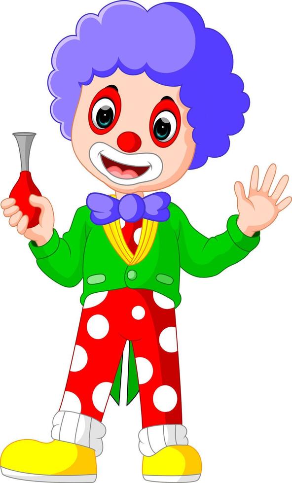 cute clown holding horn vector