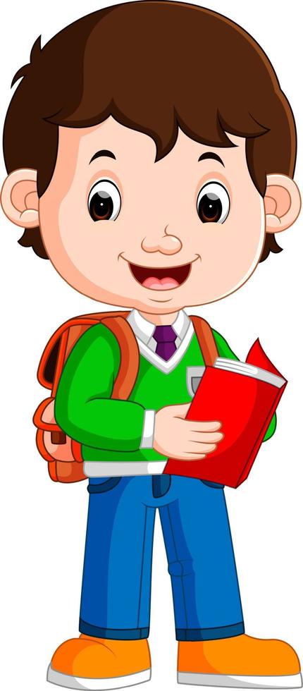 Cute boy on his way to school vector