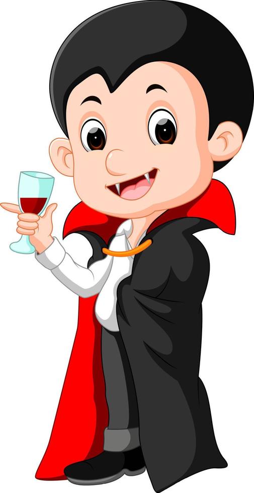 Cartoon Dracula with glass of blood vector