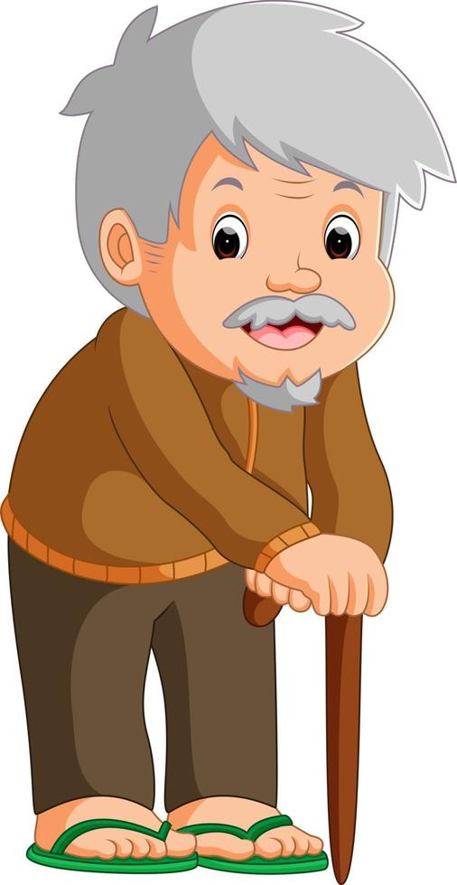 caricatura, de, viejo, con, un, bastón vector