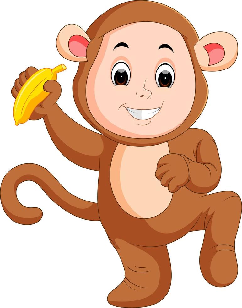 Little funny baby wearing monkey suit vector