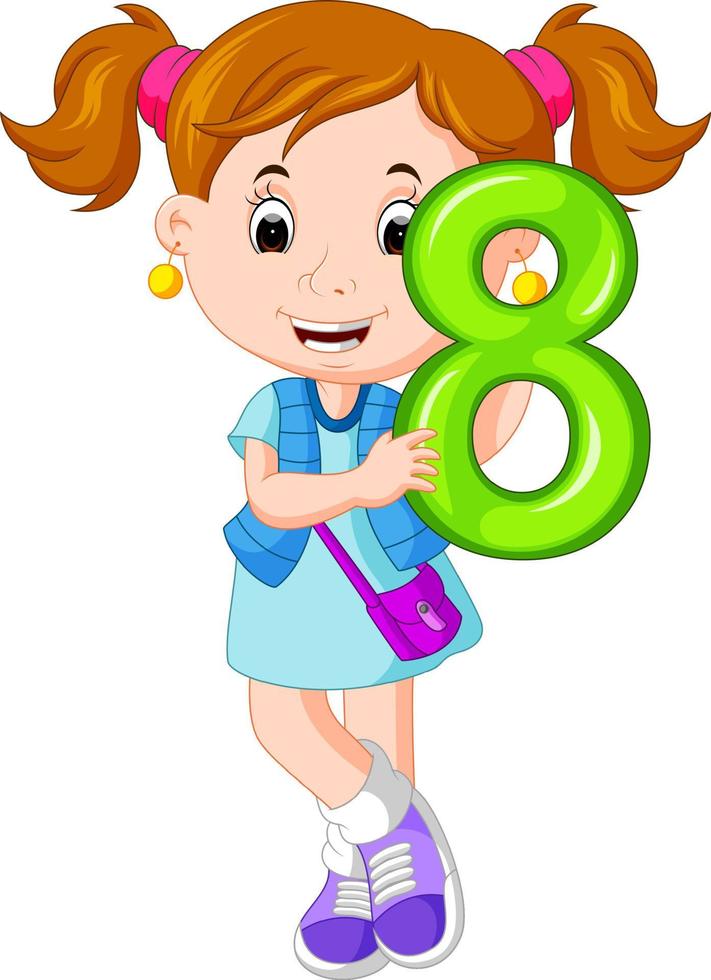 cute child holding balloon with number eight vector