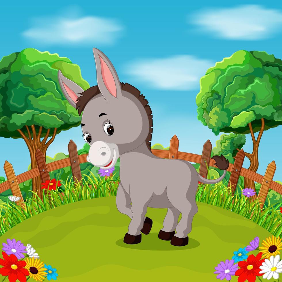 Cartoon happy donkey smile in the farm vector