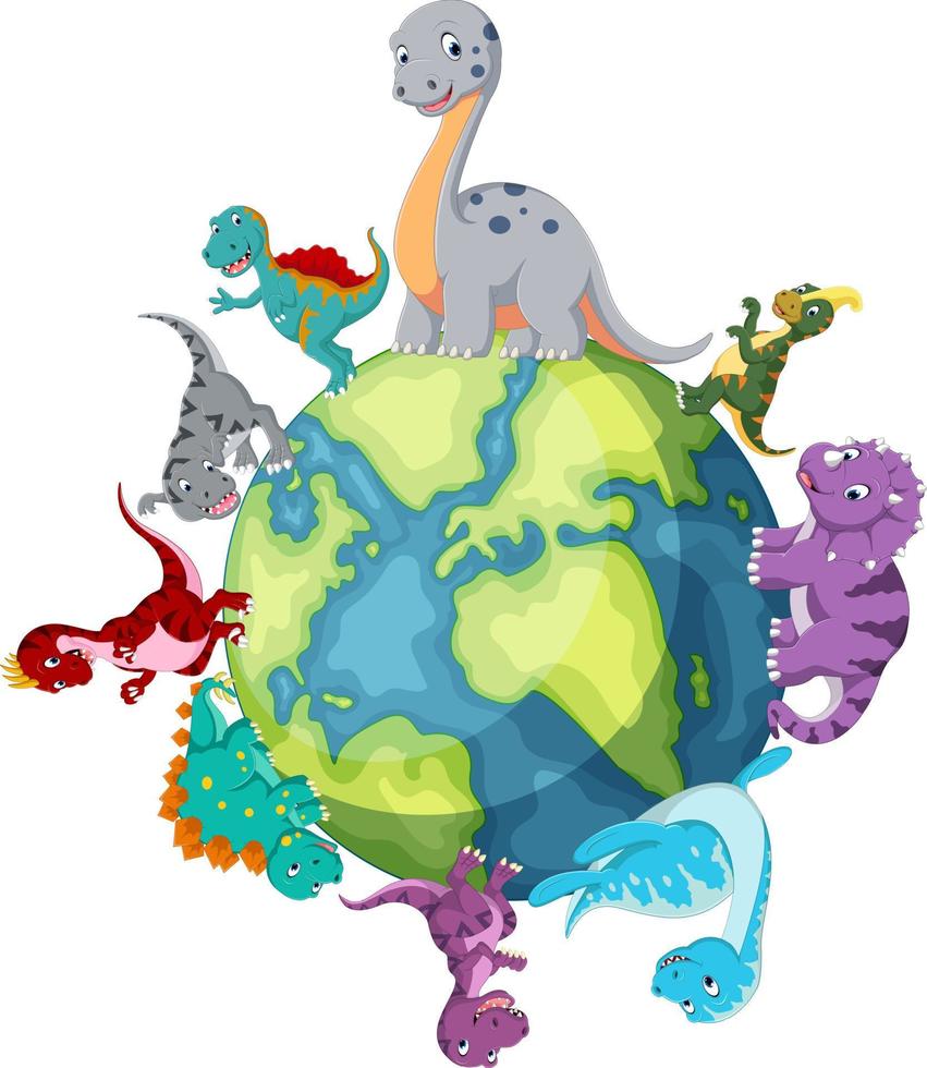 Dinosaur standing around the world vector