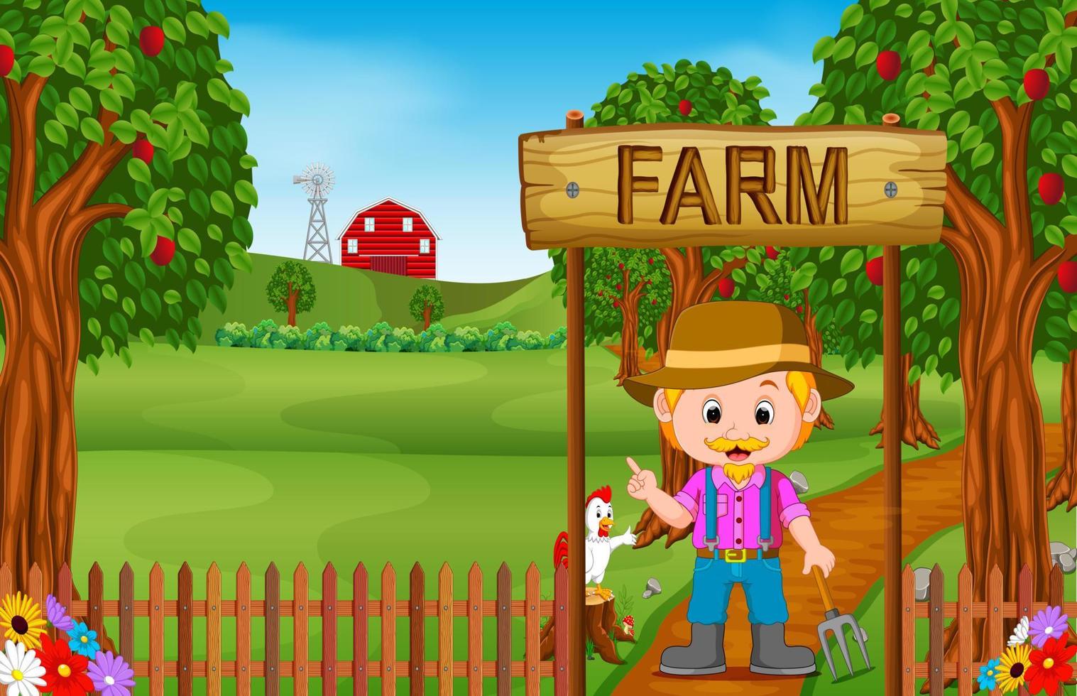 Farm scenes with many animals and farmers vector