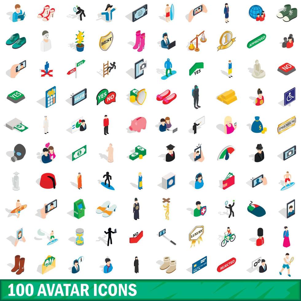 100 iconos de avatar, estilo 3D isométrica vector