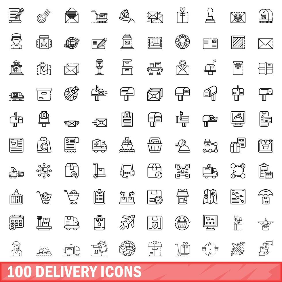 100 delivery icons set, outline style vector