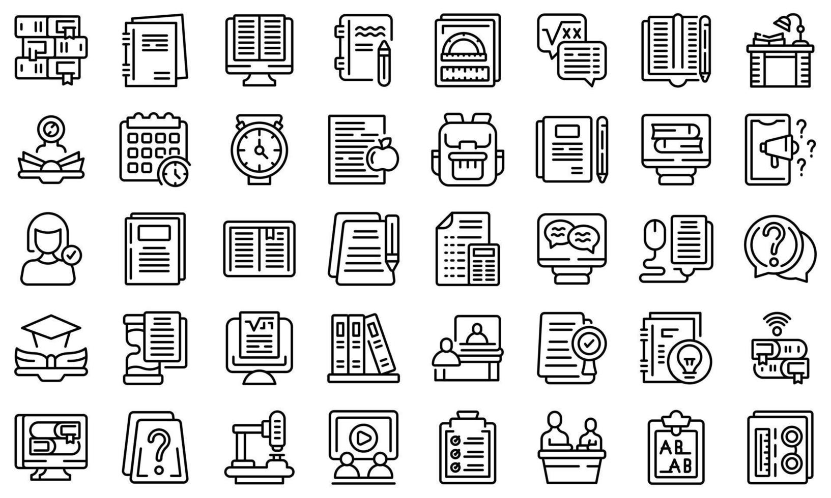 Homework help icons set outline vector. Bonding activity vector